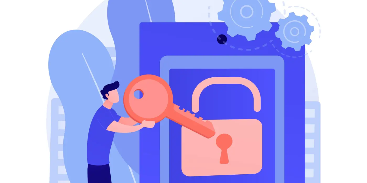 Illustration d’un homme tenant une clé dans une serrure